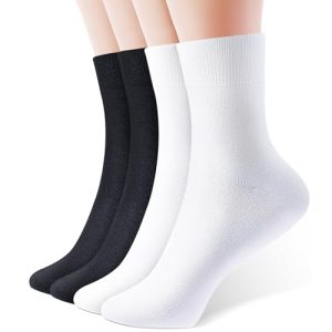 IDEGG Women's Crew Socks Soft Cotton Athletic Running Casual Dress Socks Above Ankle Crew Socks 9-11 D_4 Pairs( 2 Black,2 White ) 4