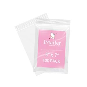 iMailer - 100 Pcs - 5" x 7" Clear Small Zip Bag - Reclosable Zip Plastic Poly Bags 2 Mil with Resealable Lock Seal Zipper for A2 A4 A6 Cards & Envelop