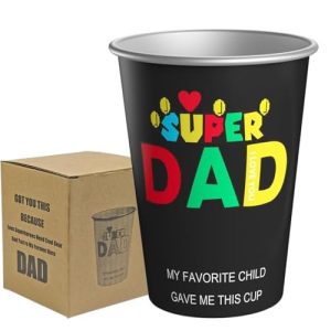LANGXUN Personalized Fathers Day & Birthday Gifts - 16 Ounce Stainless Steel Drinking Cups for Dad with SUPER DAD Text | Unbreakable & Stylish Pint Gl
