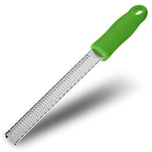 Lemon Zester, Stainless Steel Kitchen Cheese Grater, Plastic Cover Ergonomic Soft Green Handle B-Green