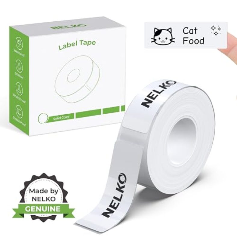 Nelko Genuine P21 Label Maker Tape, Adapted Print Paper, 14x50mm (0.55″x1.97″), Standard Laminated Labeling, Multipurpose, 180 Tapes/Roll, 1 Roll, Whi