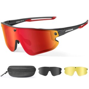 Odoland Polarized Cycling Sunglasses with 3 Magnetic Lenses for Men Women, UV400 Sports Goggles for MTB Running Fishing Red