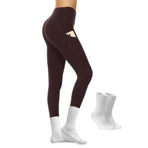 Opuntia High Waisted Workout Yoga Legging with Pockets - Soft Thick Yoga Pants Comfy Stretch Casual Black Green Pink Pants 25“ Inseam Medium Brown