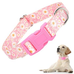 Pink Dog Collars for Small Dogs, Girl Dog Collars with Hot Daisy Flowers, Adjustable Comfy Soft Pet Collar with Safety Buckle for XS Small Medium Larg