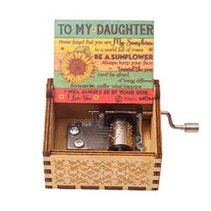 SLGIFT Wood Music Box,Hand Cranked Laser Engraved Vintage Musical Boxes Case Gifts for Birthday/Christmas/Valentines Days/Thanksgiving (to Daughter fr