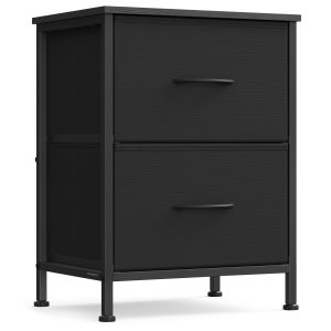SONGMICS Dresser for Bedroom, Chest of Drawers, Nightstand, Steel, MDF, 2 Non-Woven Fabric Drawers, Storage Organizer Unit, Closet, Entryway, Ink Blac