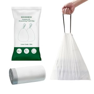 SONGMICS Trash Bags for 8-Gallon (30 L) Trash Cans, Drawstring Kitchen Garbage Bags, Pre-Separated, Liner Code 30A, 1 Roll, 45 Count, White UKRB30A 45