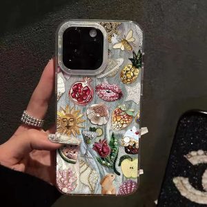 TEMU 1 Pomegranate Flower Print Beaded Phone Case, Suitable For Iphone