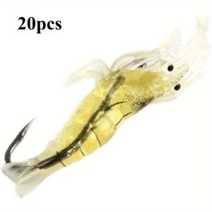 TEMU 20pcs Set Of Shrimp Baits, Freshwater And Saltwater Soft Shrimp Baits, Shrimp Bait Sets With Sharp Hooks And Beads, Suitable For Trout, Bass,