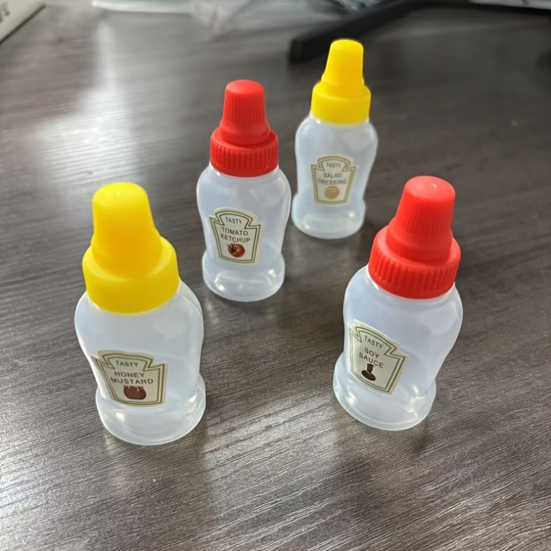 TEMU 4er-Pack Mini-Kondimentspritzflaschen – Auslaufsicher, Wiederverwendbare Kunststoffbehälter für Ketchup, Senf, Mayonnaise & Salatdressing, 21g –