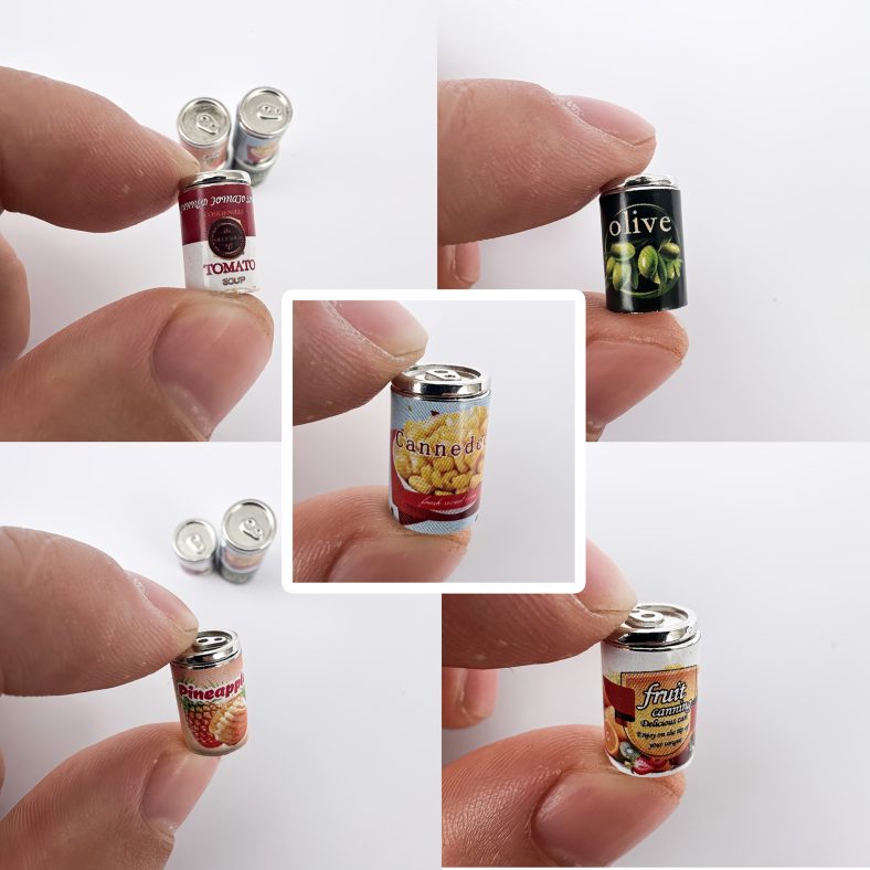 TEMU 5pcs Miniature Alloy Canned Tomato Soup – Diy Dollhouse Accessories, Realistic Labeled Food Models For Creative Play & Scene Setup, Miniature