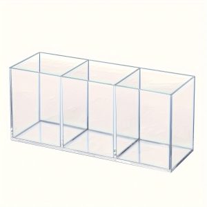 TEMU Clear Acrylic Silverware & Pen Organizer Caddy, Transparent Plastic Silverware Holder, Office, Bedroom, And Bathroom Storage
