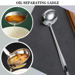 TEMU Heavy-duty Stainless Steel Oil-soup Separating Ladle With Built-in Oil Separator - Leakproof Design, Easy-clean Kitchen Ladle For Cooking,