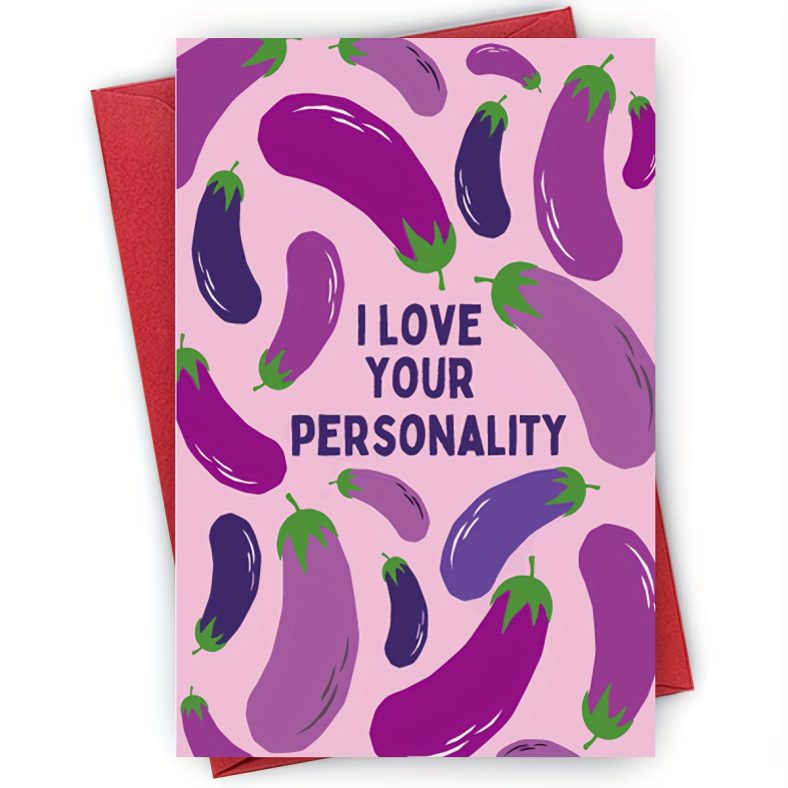 TEMU Hilarious Eggplant Valentine’s Day Card – Husband Or Boyfriend, Funny Anniversary Love Note, Cartoon Design, Paper