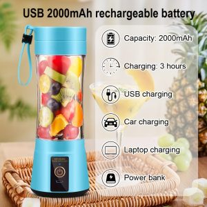TEMU Portable Blender Cup, Electric Blender, Mini Blender Portable Blender For Shakes And Smoothies, Juice, 12.85oz, 2000mah, 6 Blade With Safety