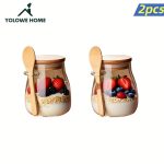 TEMU Yolowe Home 11.96oz Glass Cups, Overnight Oatmeal Cup 1/2/3/4pcs, Salad Bowls, Oatmeal Jars, Oatmeal Cups With Waterproof Labels, Marking Pens,