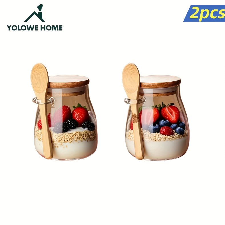 TEMU Yolowe Home 11.96oz Glass Cups, Overnight Oatmeal Cup 1/2/3/4pcs, Salad Bowls, Oatmeal Jars, Oatmeal Cups With Waterproof Labels, Marking Pens,