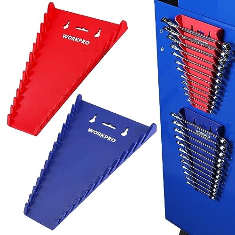 WORKPRO 2-Pack Magnetic Wrench Organizer, 12-Piece Wrench Holder Set for Tool Box Drawer, Wrenches Rack Tool Trays SAE(1/4″ – 15/16″) and Metric(6mm-2