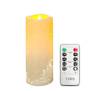 YIWER Outdoor Flameless Candles, Battery Operated LED Pillars Candle, Electric Fake Waterproof Candles Set of 1 with Remote, Halloween, Christmas Deco