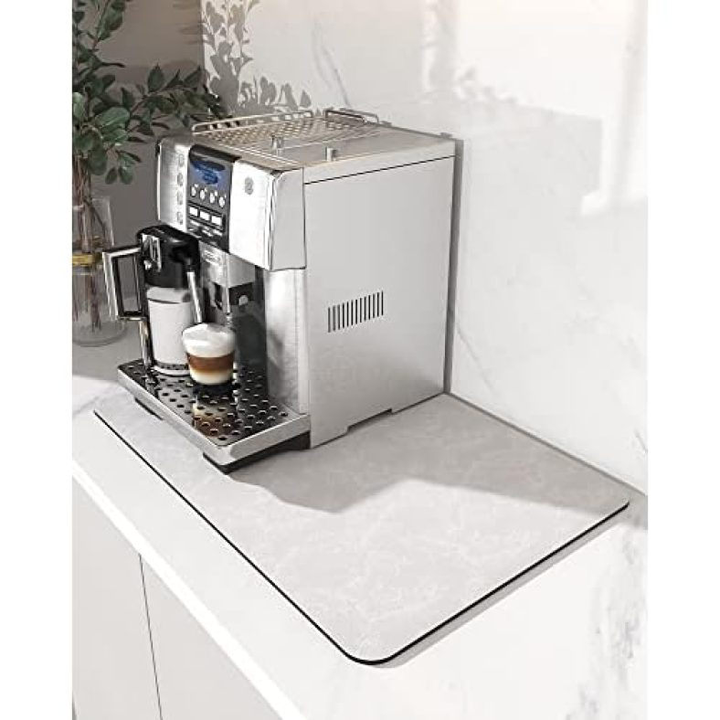 AMOAMI Coffee Mat – Hide Stain, Rubber Backed, Absorbent Dish Drying Mat for Kitchen Counter – Fits Under Coffee Maker & Machine, Dish Rack LIGHT GREY