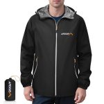 APEXUP Packable Rain Jacket Men with Reflective Zipper, Lightweight Waterproof Raincoat, Mens Rain Jacket for Outdoor Sports Black Medium
