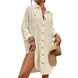 Bsubseach Women Swimsuit Coverup Blouse Button Down Shirt Dresses Swiss Dot Tops J-apricot