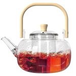 Glass Tea Kettle with Removable Infuser,Stovetop Safe, Glass Teapot 1000 ml 33 oz, Hand Blown Tea Pot with Infusers for Loose Tea Father’s Day Gifts