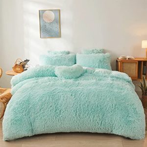 Green Fluffy Comforter Cover Set King - Ultra Soft Bedding 3 Pieces (1 Duvet Cover + 2 Pillowcases) Mint Green Mint Green King