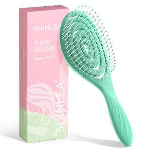 Hair Brush, Detangle Anti Tangle Brush, Spiral Hairbrush for Wet & Dry Hair, Women, Men, Kids, Glide Through Tangles For All Hair Types, Green