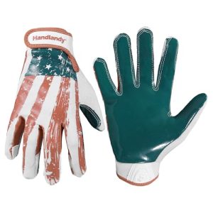 HANDLANDY Youth Football Gloves for Boys Girls, Sticky Wide Receiver Gloves for Kids, Junior Flag Football Gloves Teal Kids Large