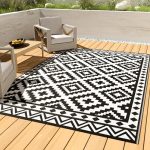 HAUSHOF 5’X8′ Outdoor Rug Waterproof, Thickened Outdoor Plastic Straw Rug, Reversible Patio Rug with 4 Rug Stakes, Outdoor Carpet Mat for RV Trip, Cam