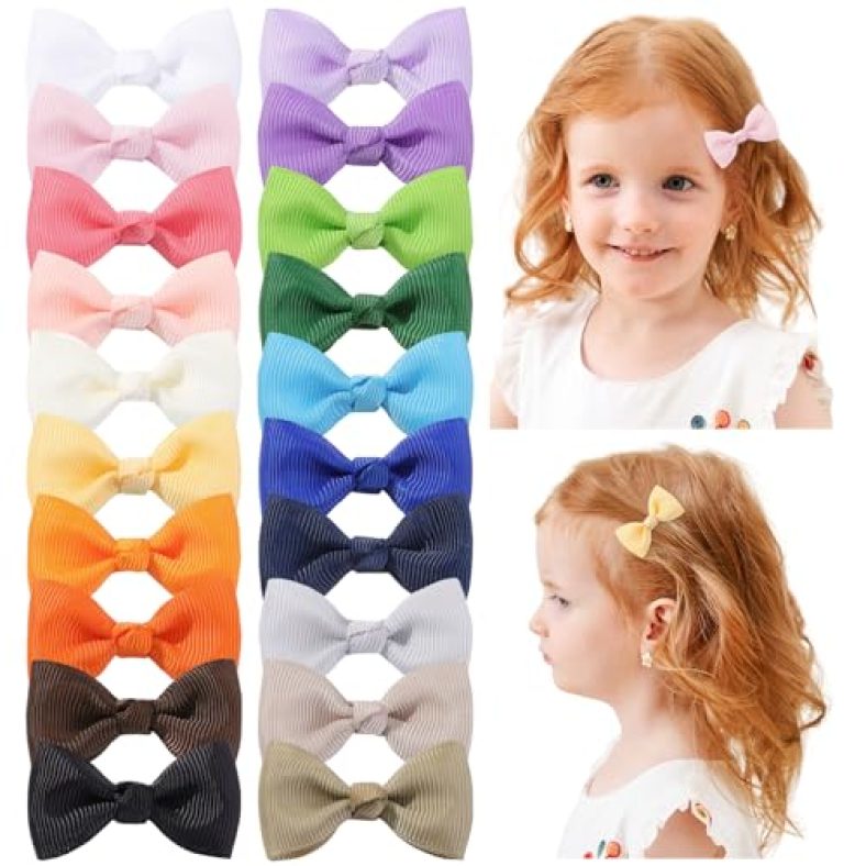 Jollybows Baby Bows Clips 2″ Small Toddler Hair Bows 20pcs Mini Infant Barrettes for Babies Fine Hair Alligator Hair Clips in Gift