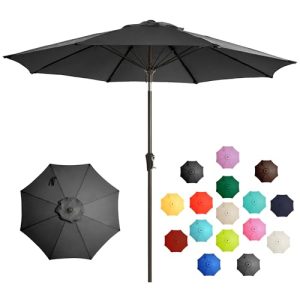 LOUNZY 9FT Large Outdoor Patio Umbrella Table Umbrella-UV Resistant,Easy Push Button Tilt and Crank,8 Sturdy Fiberglass Ribs Pool Umbrella for Patio,B