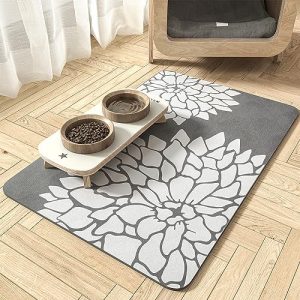 MontVoo-Pet Feeding Mat-Absorbent Floral Cat&Dog Food Mat-Dog Mat for Food and Water Bowl-No Watermark Quick Dry Dog Water Dispenser Mat Pet Placemat-