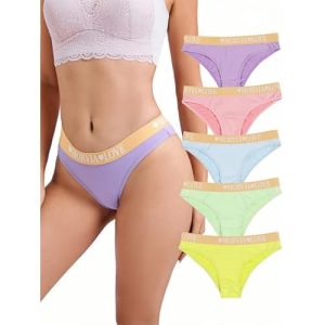 Morvia 5-Pack Women Color Block Briefs Underwear Wide Waistband Hipsters Panties Multicolored Assorted Undies XX-Large 5 Pack Multicolor