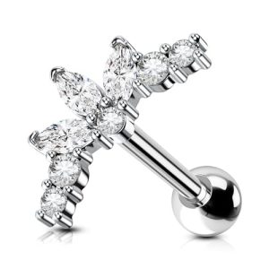 OUFER 16G Cartilage Earrings, Surgical Steel Helix Piercing Jewelry, Clear CZ Tragus Piercing Jewelry, Conch Lobe Helix Tragus Earrings For Women Men