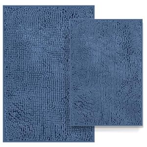 RUN HELIX Bath Mat Set 2 Piece, Bathroom Rugs Non Slip Bath Rug for Bathroom, Thick Soft Chenille Bathroom Rug Set, Bathtub Mat, Ultra Absorbent Bath