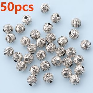 TEMU 100pcs/50pcs 6mm Large Hole Spacer Beads Decorative Beads Vintage Loose Beads Round Spacer Beads Handmade Pierced Beads Straight Hole Beads Hole