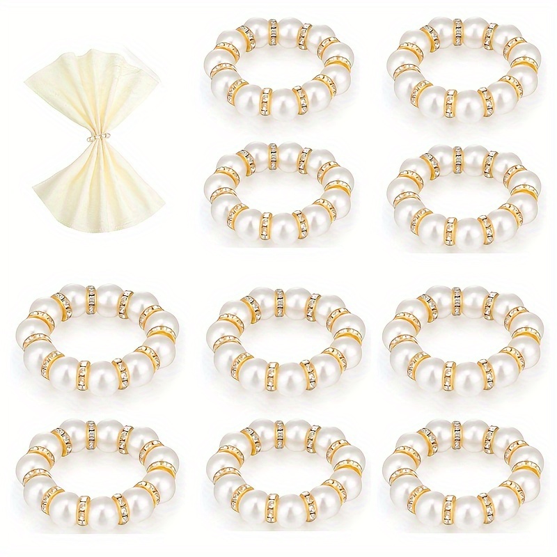 TEMU 10pcs, Napkin Rings, Simulation Pearl Napkin Ring, Decorative Napkin Rings, Dinner Napkins Rings For Wedding Decorations, Ceremony, Napkin Rings