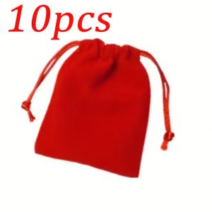 TEMU 10pcs Red Flannelette Drawstring Gift Bag, String Gift Bag, Jewelry Bag, Jewelry Bag - Durable Nylon Gift Bag, Suitable For Gift And Jewelry