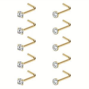 TEMU 10pcs Sets 20g Nose Ring Surgical 304 Stainless Steel Nose Rings Studs Piercing For Women Men 2mm Round Cz L Shaped Corkscrew Nose Piercing