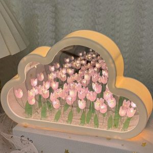 TEMU 1 Night Light, 20 Flower Cloud Tulip Mirror Night Light, Simulated Flower Decoration Night Light, Tulip Cloud Light, Diy Tulip Cloud Mirror