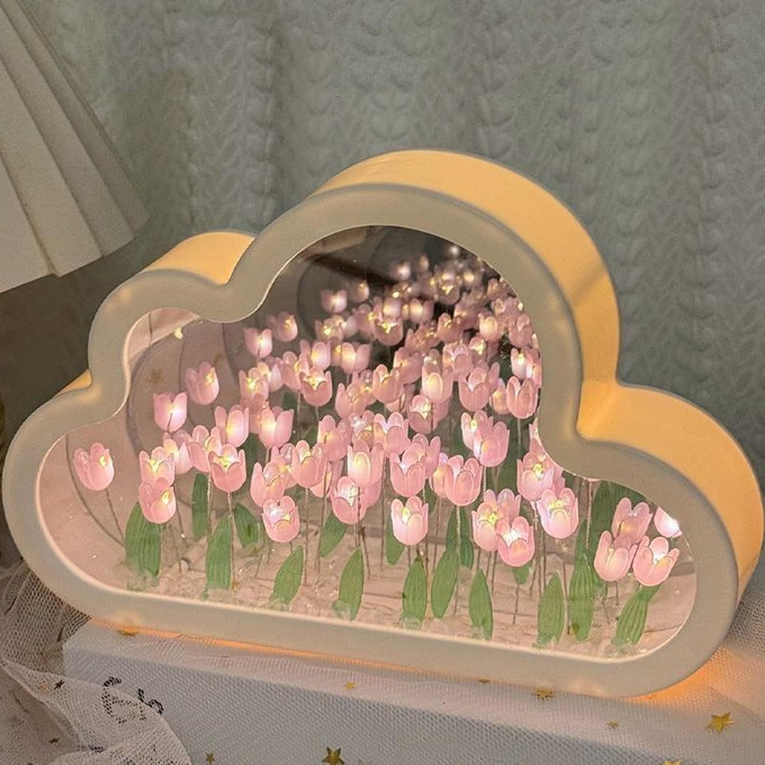 TEMU 1 Night Light, 20 Flower Cloud Tulip Mirror Night Light, Simulated Flower Decoration Night Light, Tulip Cloud Light, Diy Tulip Cloud Mirror