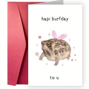 TEMU 1pc Greeting Card With Envelope Cute Angry Frog Greeting Card - Birthday Wishes For Frog Lovers - Unique Gift Card Perfect Gift Greeting Card,