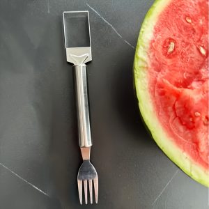 TEMU 2-in-1 Stainless Steel Watermelon Slicer And Fork - Easy Cutting And Serving Tool For Kitchen And Dining
