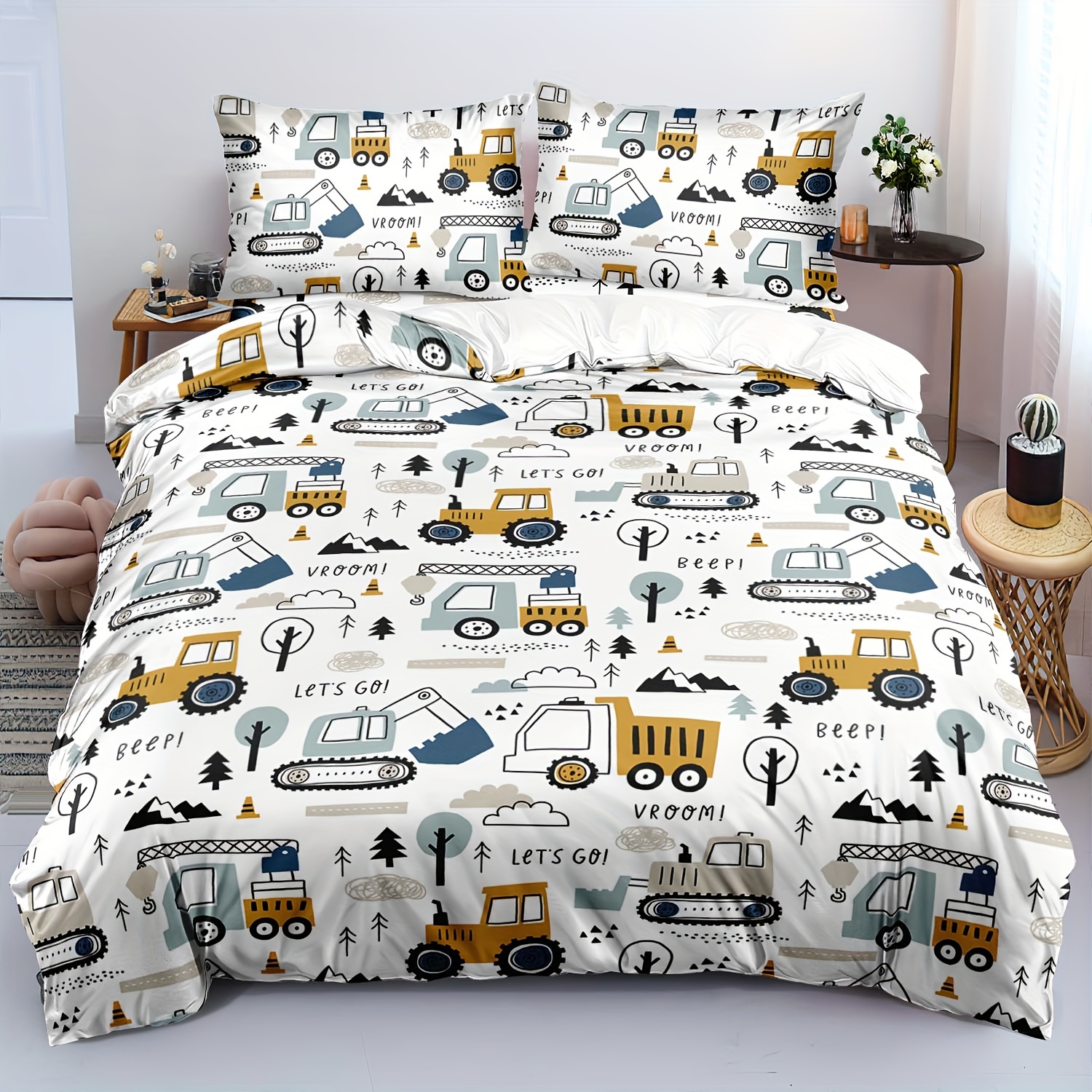 TEMU 2/3pcs Duvet Cover Set,tractor Duvet Cover Twin,boys Twin Bedding Sets Tractor,construction Bedding Twin Bed Set,twin Bed Tractor Bedding