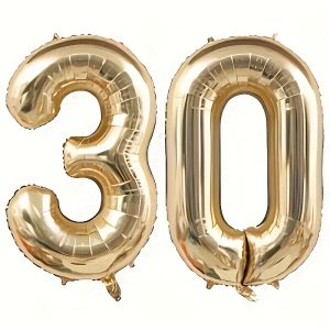 TEMU 2pcs Golden "30" Balloons - 40-inch Large White & Balloons For 30th Birthday, Anniversary, And Party Decorations, Party Balloons | Celebratory