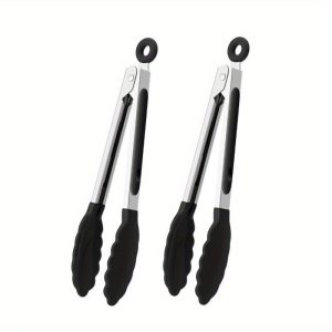 TEMU 2pcs Silicone Stainless Steel Kitchen Tongs Set, Multi-functional Food Salad Bbq Grill Serving Utensils