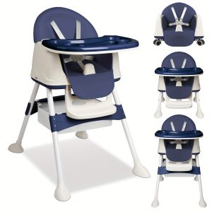 TEMU 4 In1 High Chair Baby, High Chair Baby, High Chair, Adjustable Convertible Baby High Chair With Safety Harness, Tray, Easy To Clean, Blue, Baby