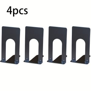 TEMU 4pcs Of Black Metal Bookends, Bookends, Supplies, Office Desktop Supplies, Office Bookends And Bookshelves, Bookends, Bookshelf Book Clips, Book